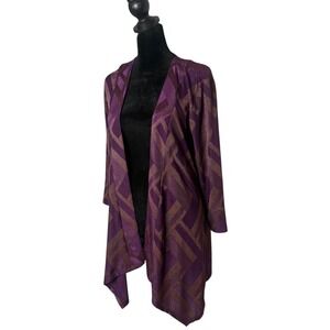 Chico's 1 Travelers Purple Open Front Cardigan Duster‎ Metallic Gold Size 8 10
